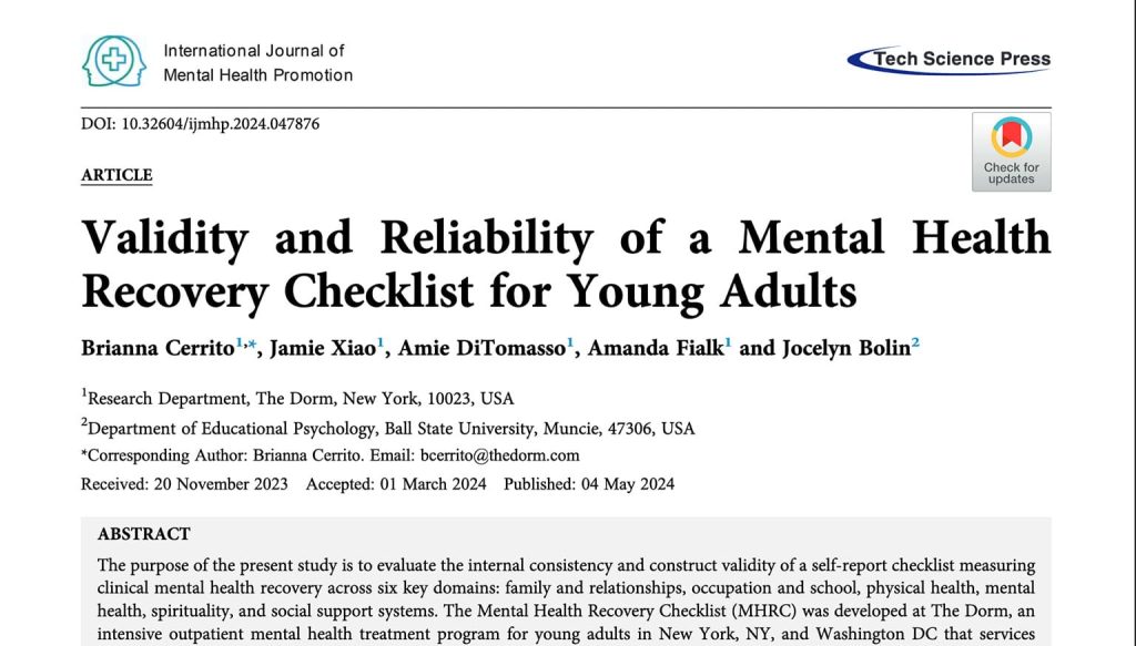 Validation study of a mental health recovery checklist for young adults